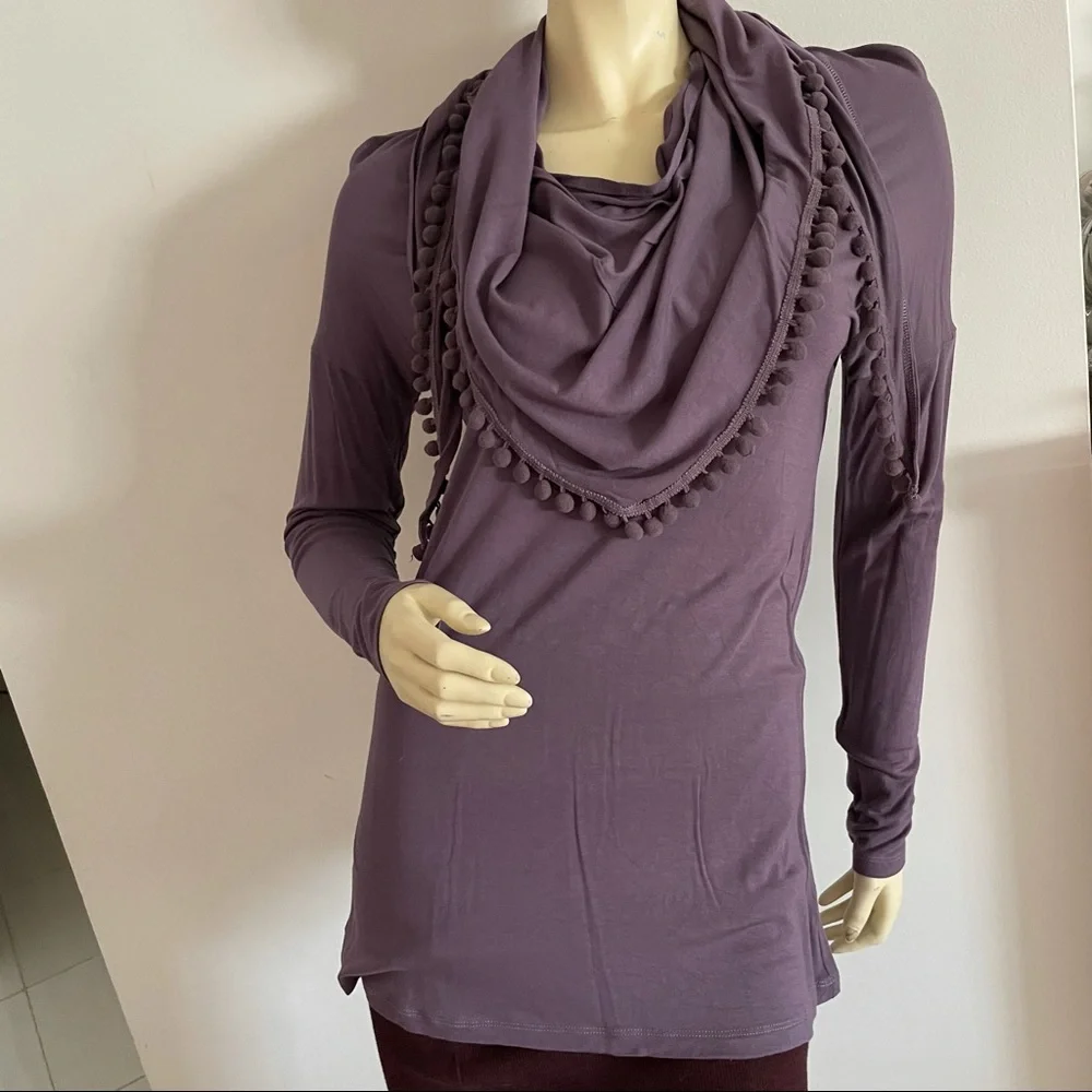 Purple Stretchy long sleeved top with scarf neckline - Picture 3 of 10